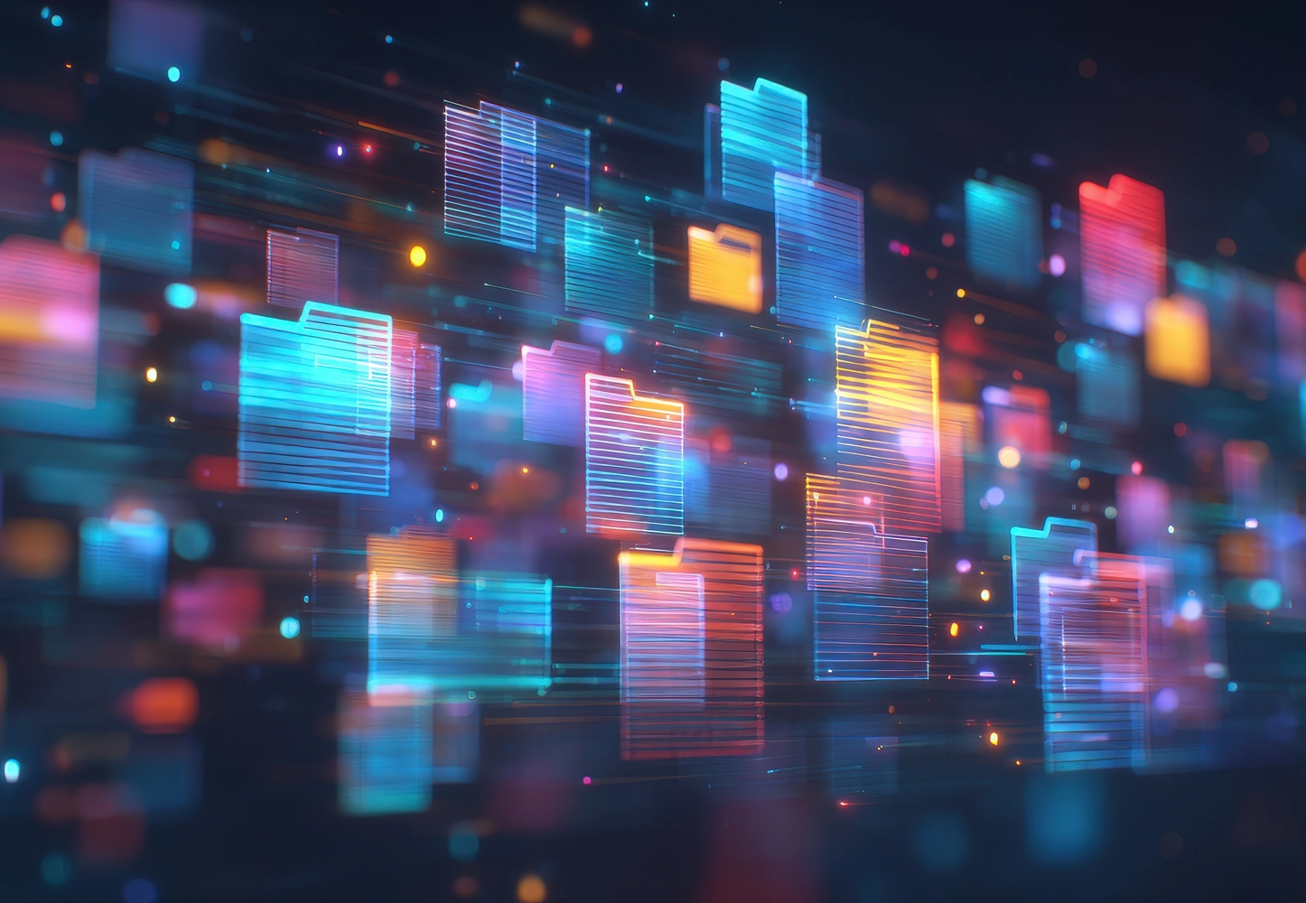 Glowing digital folders in a data network